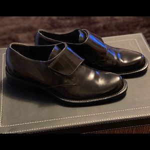 Prada black leather derby shoe